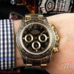 Perfect Replica Carved Rolex Oyster Perpetual Daytona Gold Tattoo Case Oyster Band 40mm Watch